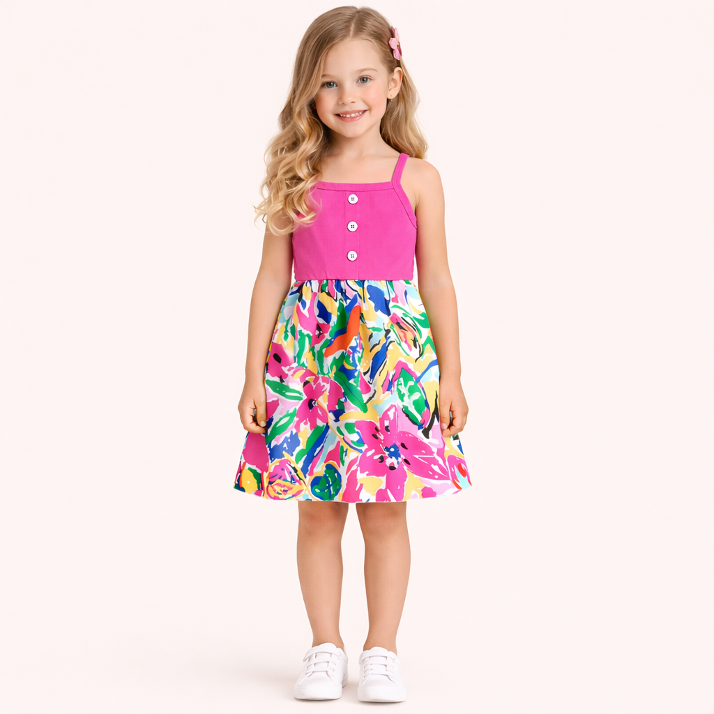 Zomers & Stralend - Roze Meisjes Jurk met Graffiti Print