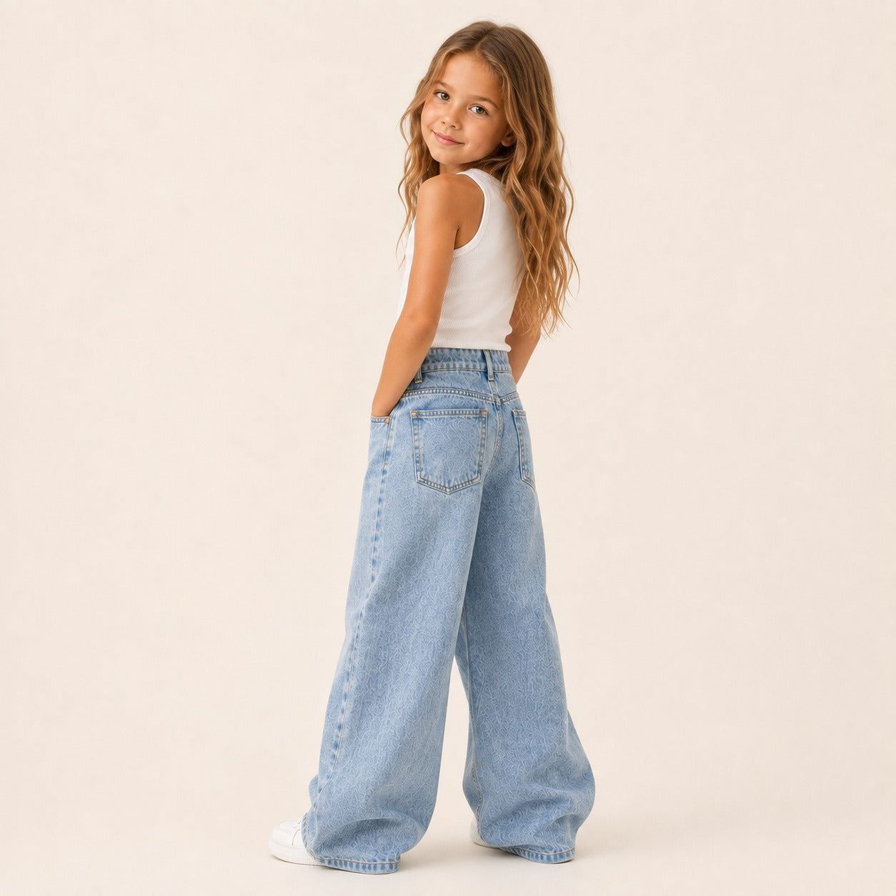 Meisjes Denim Wide Leg Jeans Stonewash | Blauw
