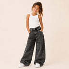 Meisjes Denim Wide Leg Jeans Stonewash | Donkergrijs