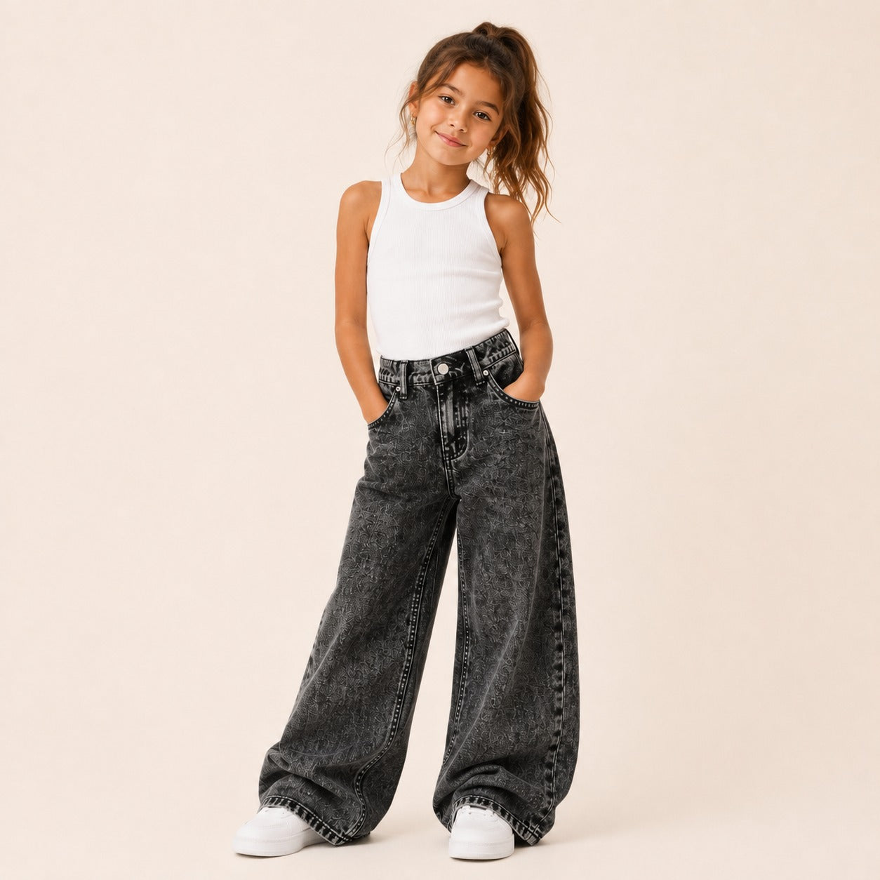 Meisjes Denim Wide Leg Jeans Stonewash | Donkergrijs