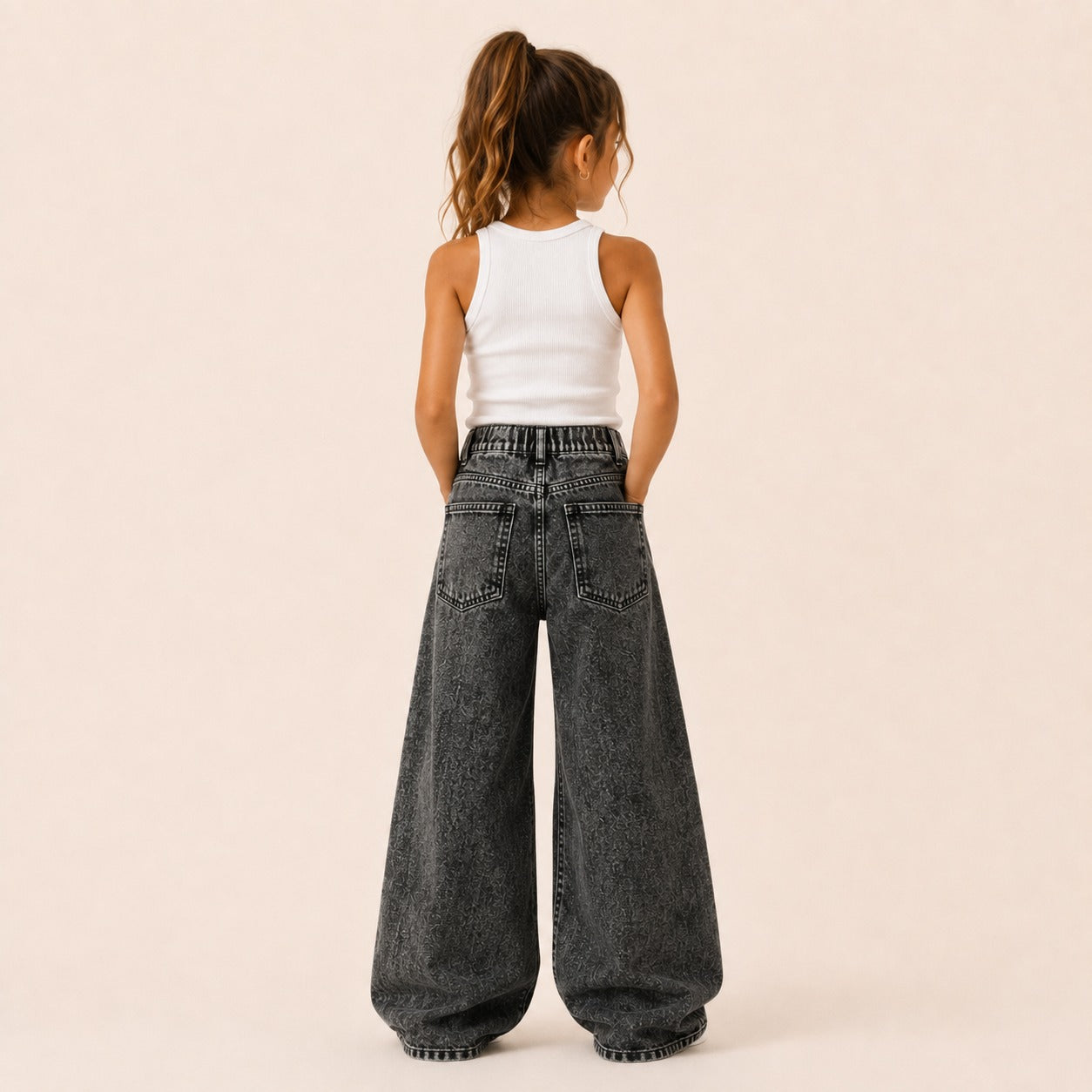 Meisjes Denim Wide Leg Jeans Stonewash | Donkergrijs