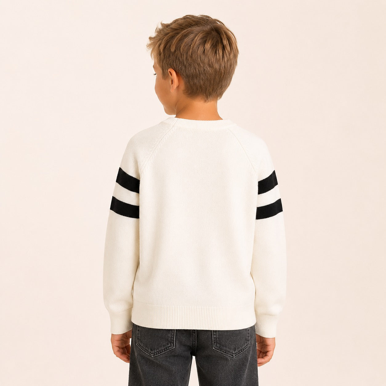 Jongens Kabelgebreide Raglan Trui met Streepdetail