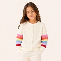 Meisjes Gebreid Vest met Regenboogstrepen op de Mouwen