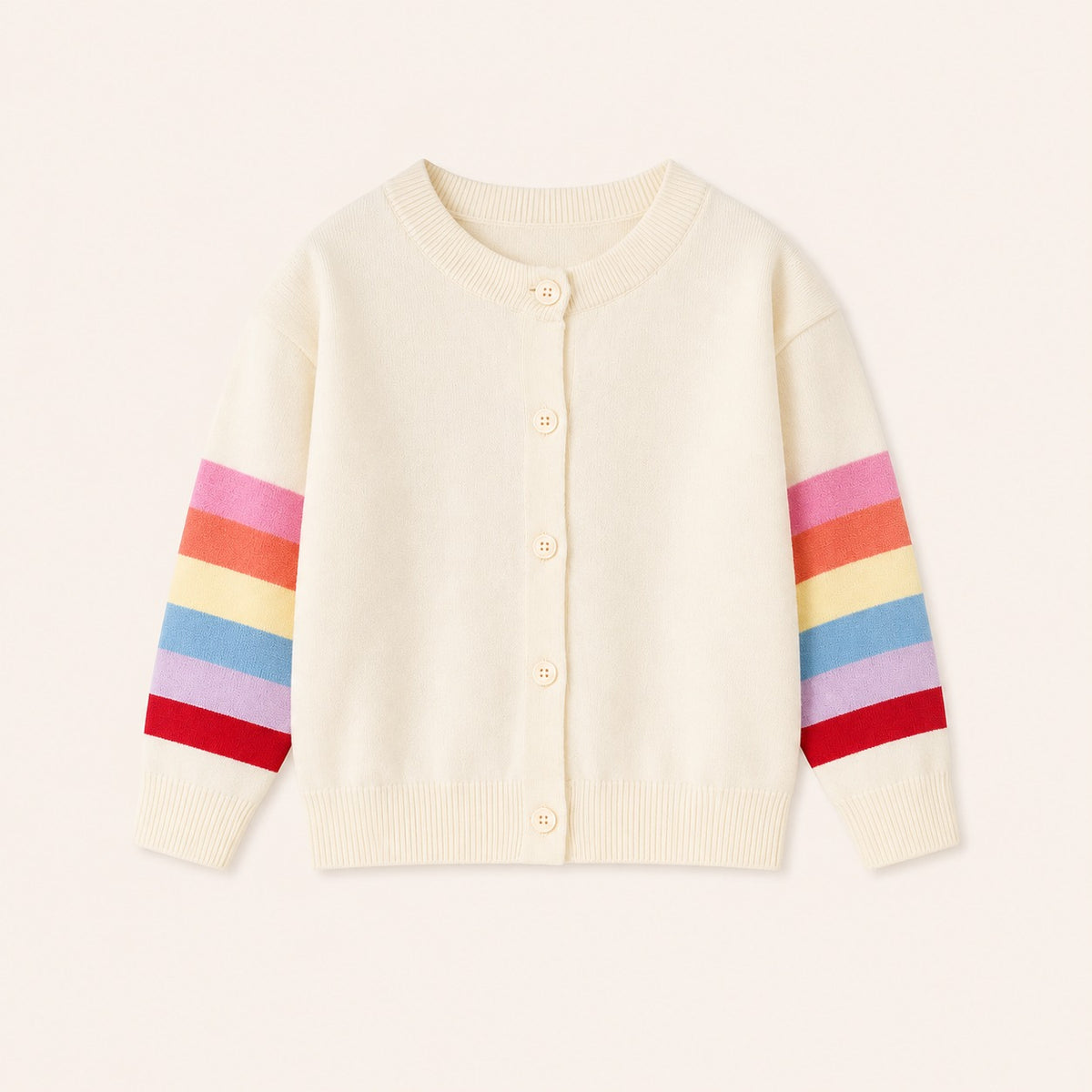 Meisjes Gebreid Vest met Regenboogstrepen op de Mouwen