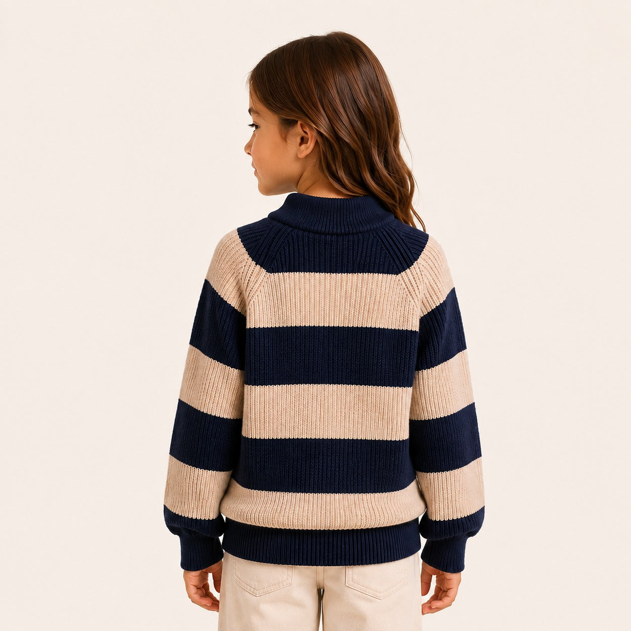 Meisjes streeptrui Donkerblauw met ronde hals