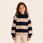 Meisjes streeptrui Donkerblauw met ronde hals