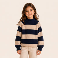 Meisjes streeptrui Donkerblauw met ronde hals