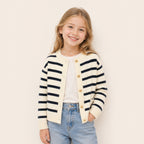 Meisjes Gestreept Vest met Knopen - Marineblauw