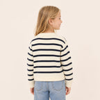 Meisjes Gestreept Vest met Knopen - Marineblauw