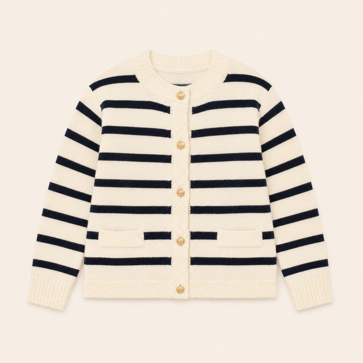 Meisjes Gestreept Vest met Knopen - Marineblauw