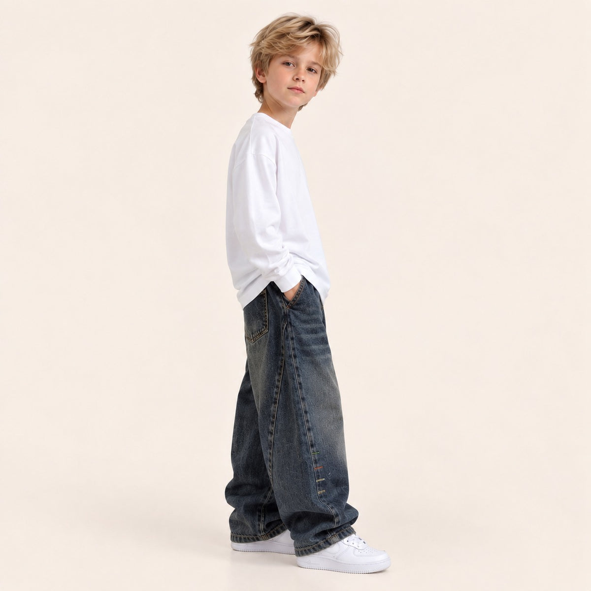 Jongens Wijde Stonewash Jeans