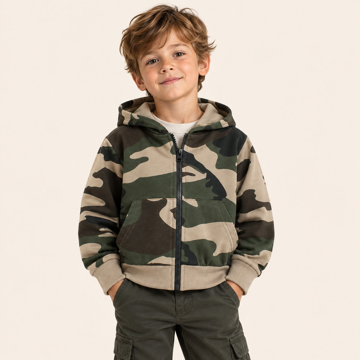Jongens Camouflage Vest met Capuchon