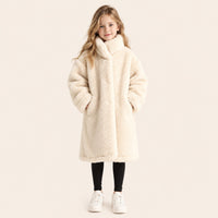 Meisjes Lange Bontlook Jas - Gebroken Wit