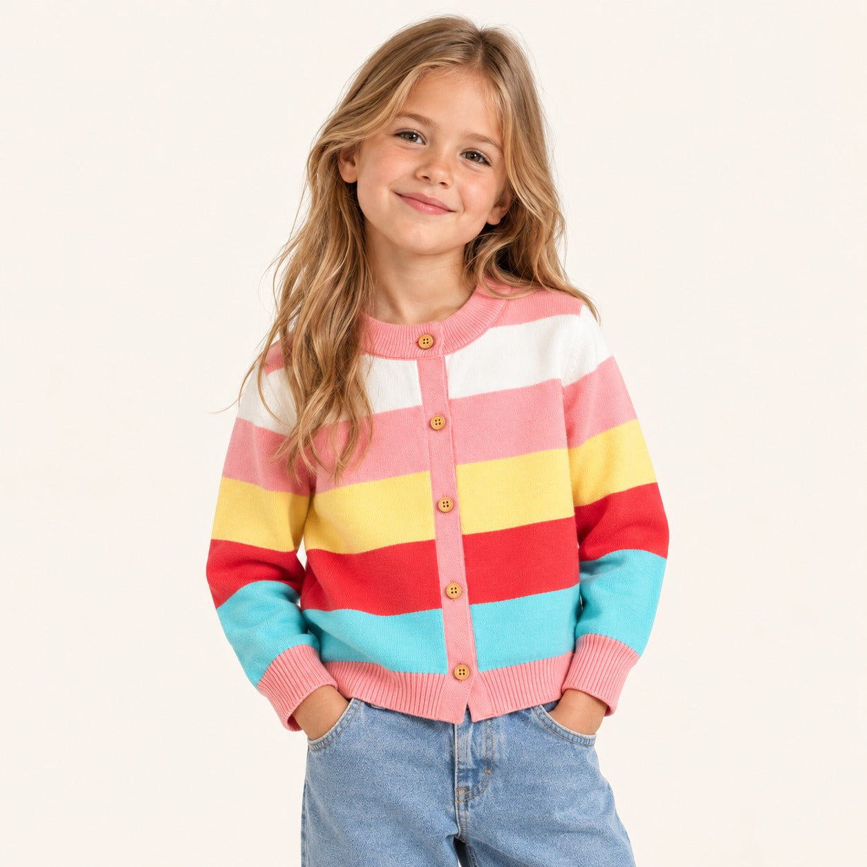 Meisjes Gebreid Vest met Regenboogstrepen