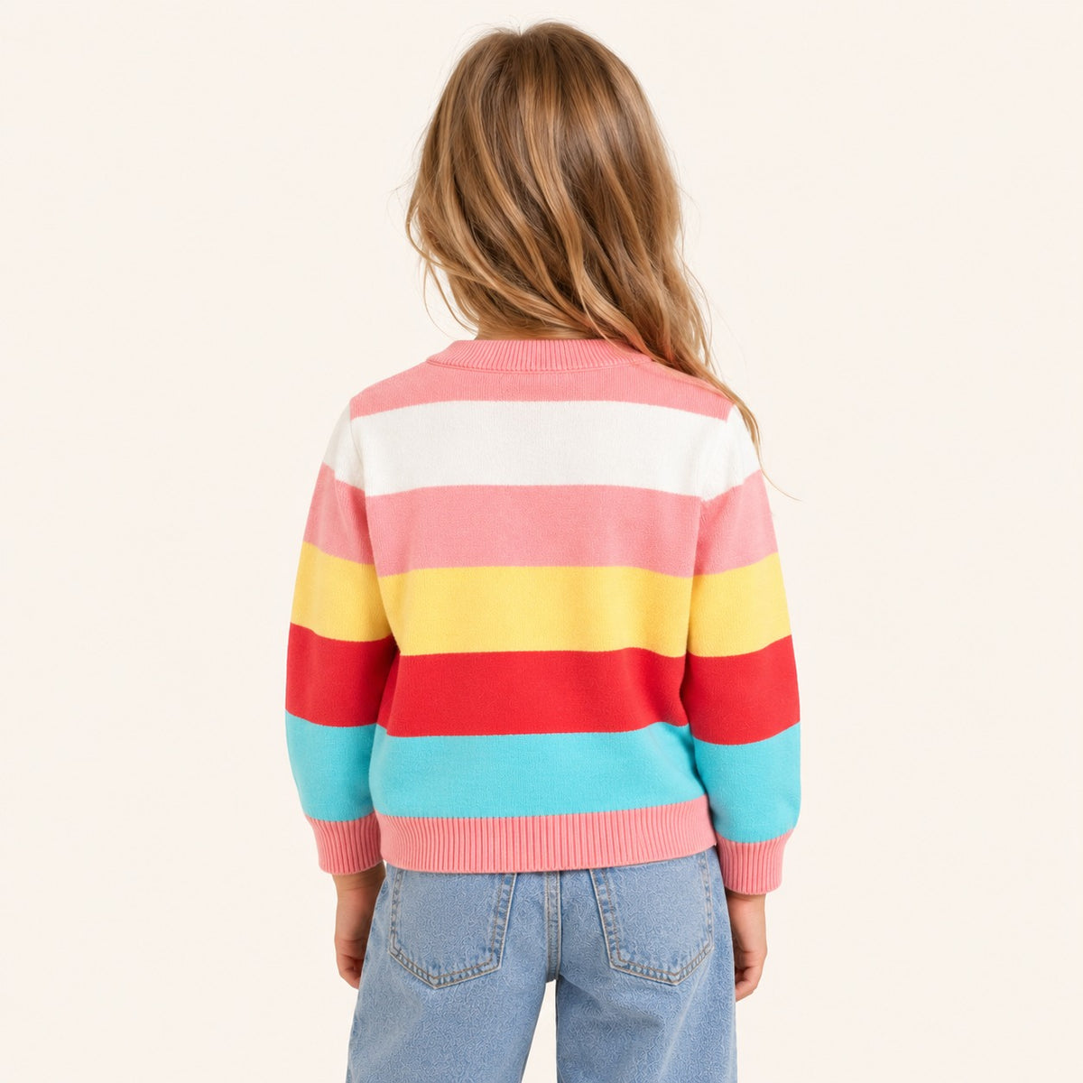Meisjes Gebreid Vest met Regenboogstrepen