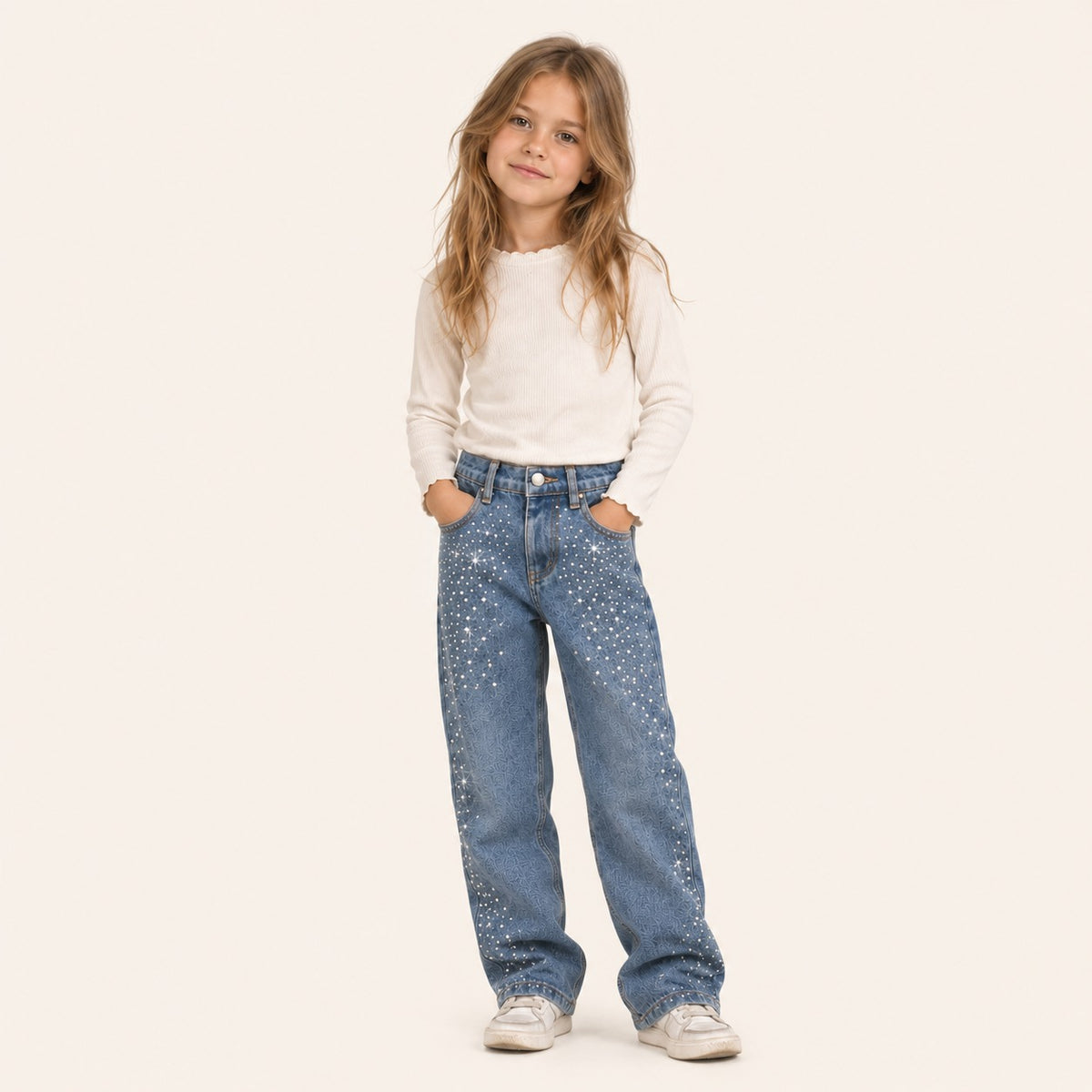 Meisjes Wijde Jeans met Strassteentjes