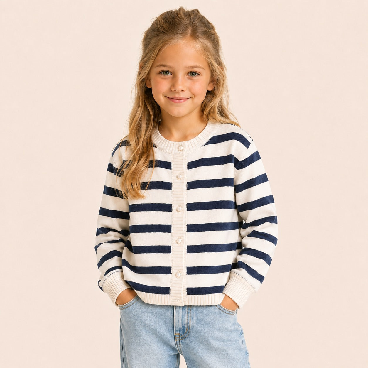 Meisjes Gestreept Vest met Ronde Hals