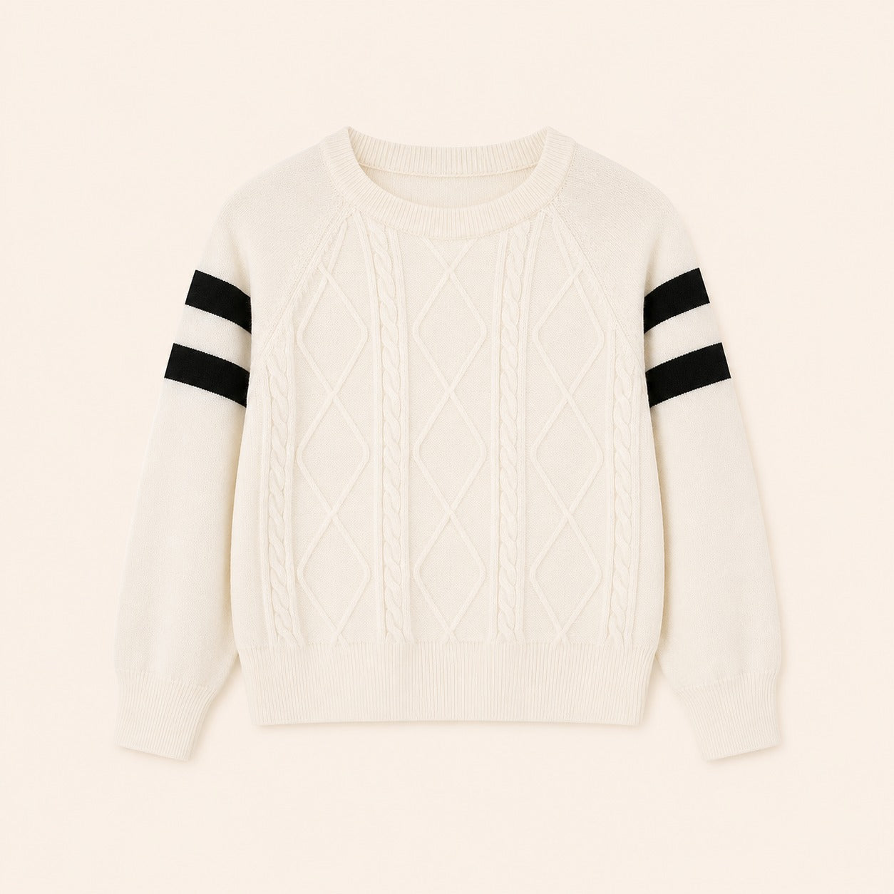 Jongens Kabelgebreide Raglan Trui met Streepdetail