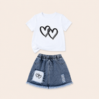 Zomerset met Hartjes T-shirt en Denim Short voor Meisjes