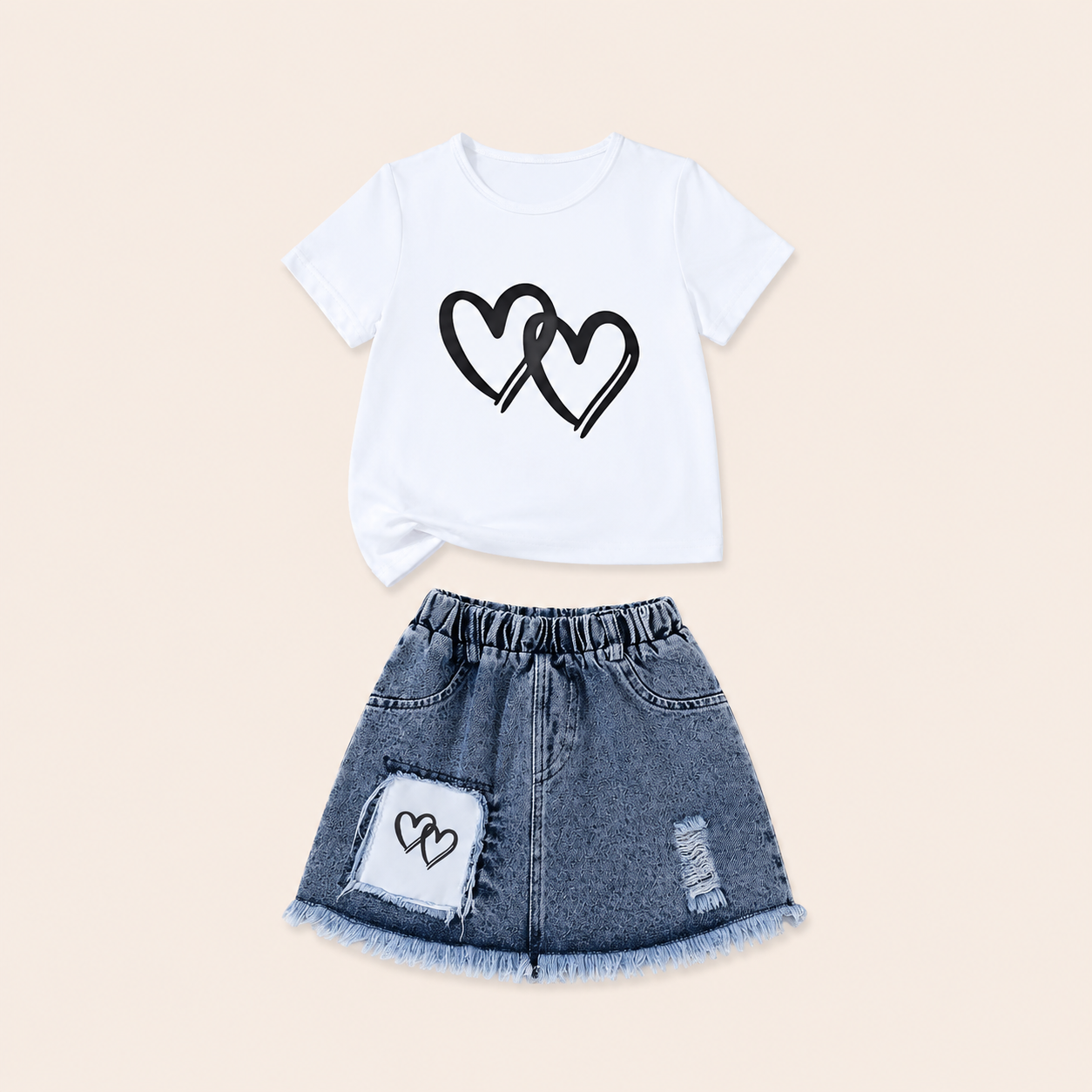 Zomerset met Hartjes T-shirt en Denim Short voor Meisjes