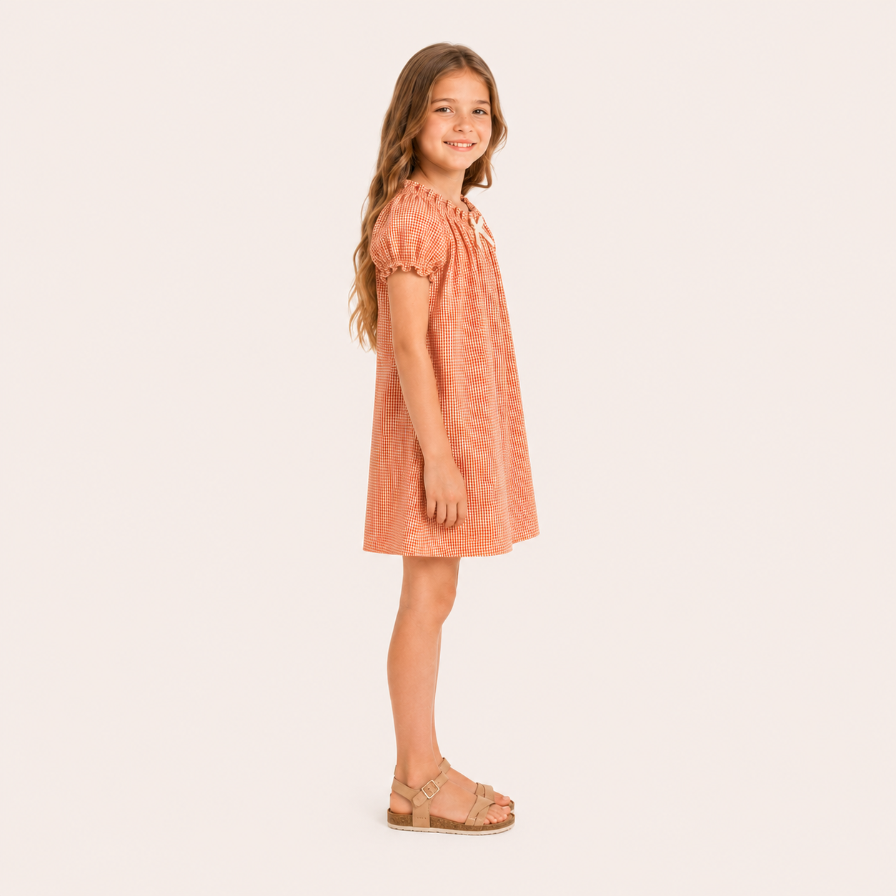 Jurk met wafelprint en Strikdetail