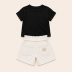 2-Delige Meisjesset met Kersen T-shirt en Witte Denim Short