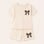 Meisjes 2-delige zomerset met t-shirt en short met luipaardprint strik