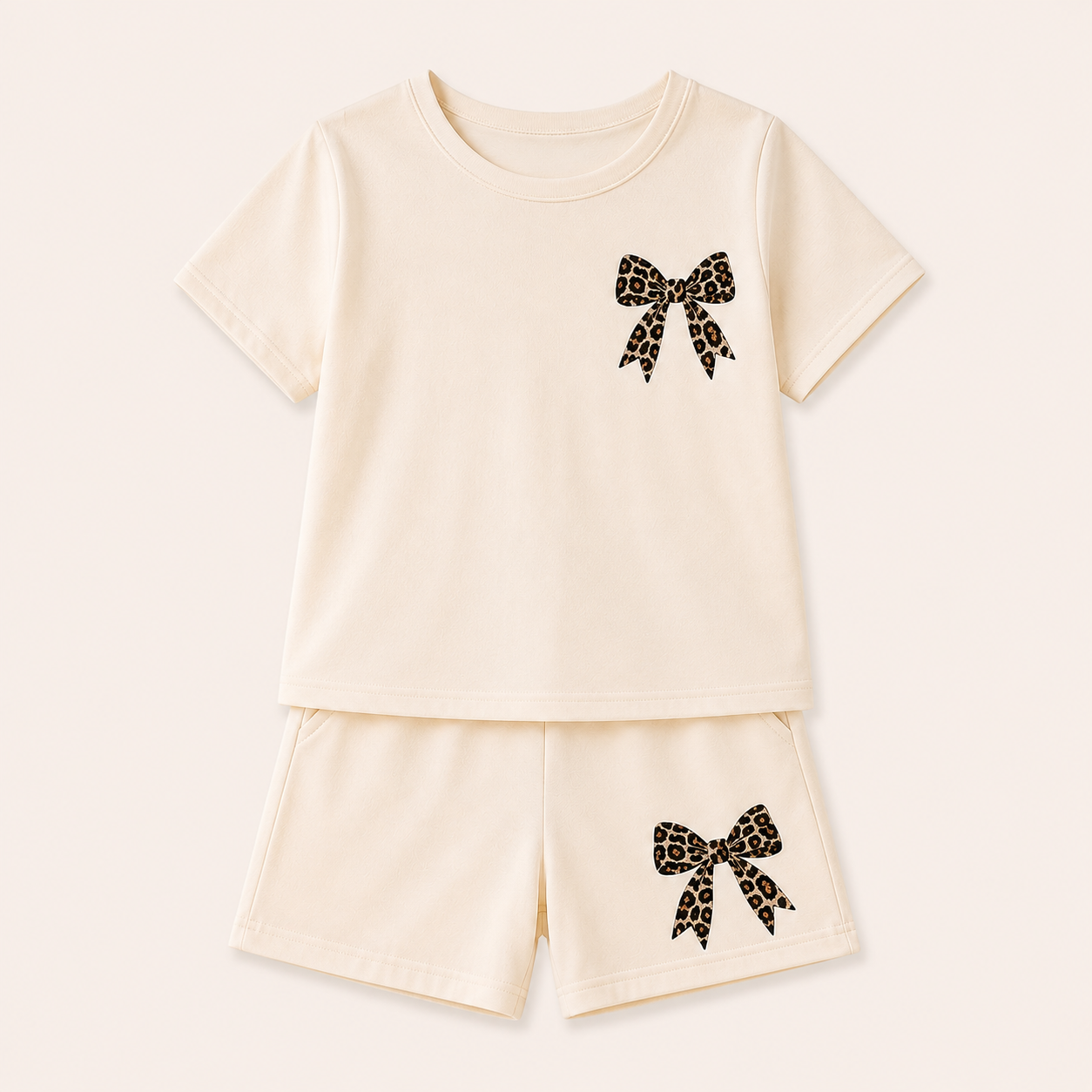 Meisjes 2-delige zomerset met t-shirt en short met luipaardprint strik