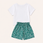 Zomerse Set met Meisjesprint T-shirt en Bloemetjesshort voor Meisjes