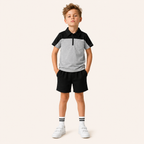 Stoer & Sportief - 2-Delige Jongensset met Kleurblok Polo Rits & Short
