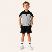 Jongens 2-delige zomerset met kleurblok polo met rits en short