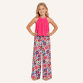 Meisjes 2-delige set met haltertop en bloemen wide-leg broek