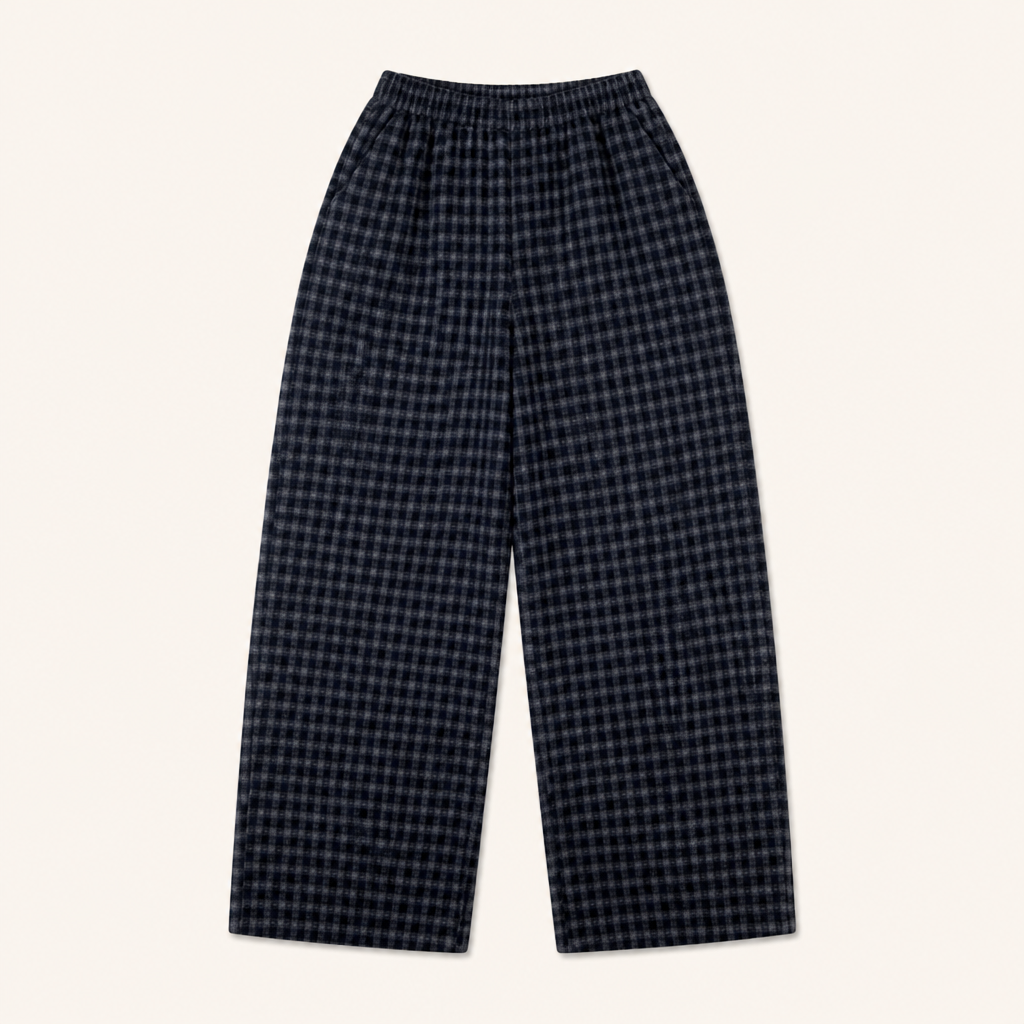 Jongens Geruite Broek met Wijde Pijpen - Marineblauw