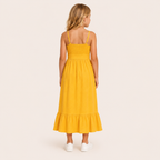 Meisjes Effen Maxi Jurk met Strik in Franse Stijl | Geel