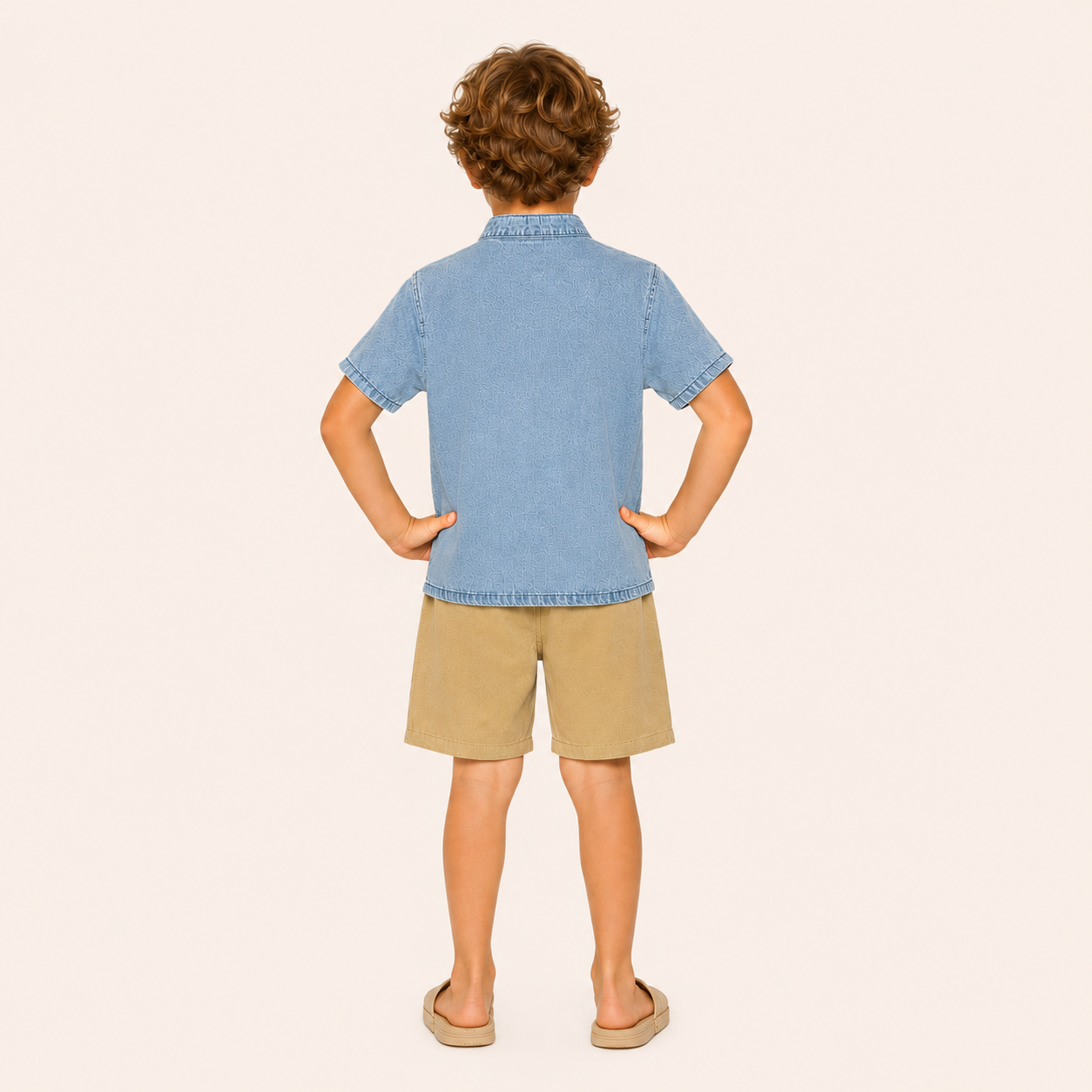 Jongens zomerset 2-delig – denim overhemd met beige shorts