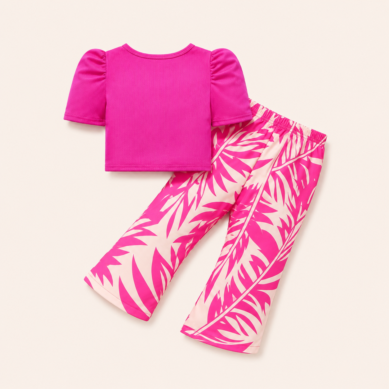 Meisjes zomerset 2- delig - roze top met tropische flare broek