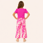 Meisjes zomerset 2- delig - roze top met tropische flare broek
