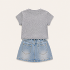 Meisjes set grijs 2-delig – top met strass steentjes & short