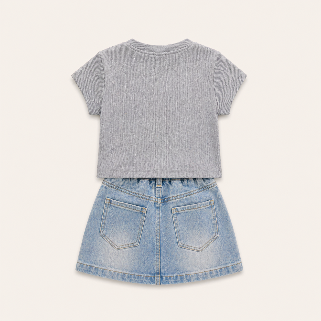 Meisjes set grijs 2-delig – top met strass steentjes & short
