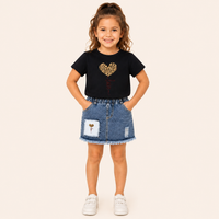 Meisjes 2-delige set met luipaardprint t-shirt en denim rok | 6 kleuren