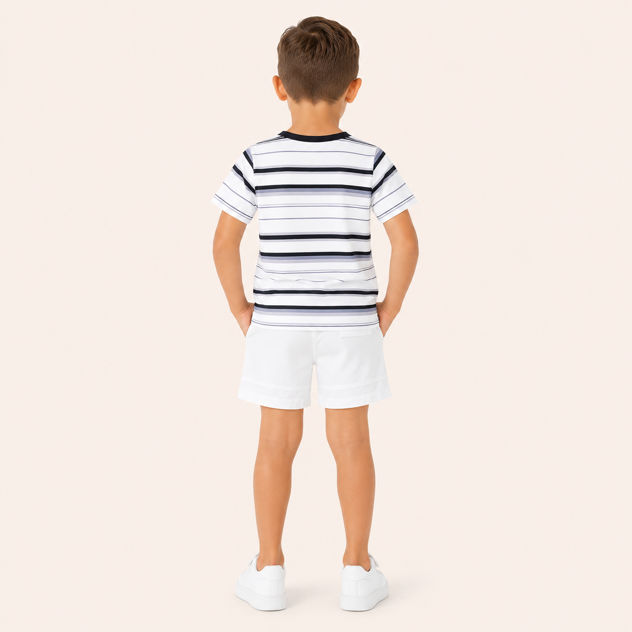 Jongens zomerset 2-delig – gestreept t-shirt met witte shorts