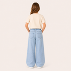 Zomerse Denim met Kersjes - Wijde Spijkerbroek voor Meisjes