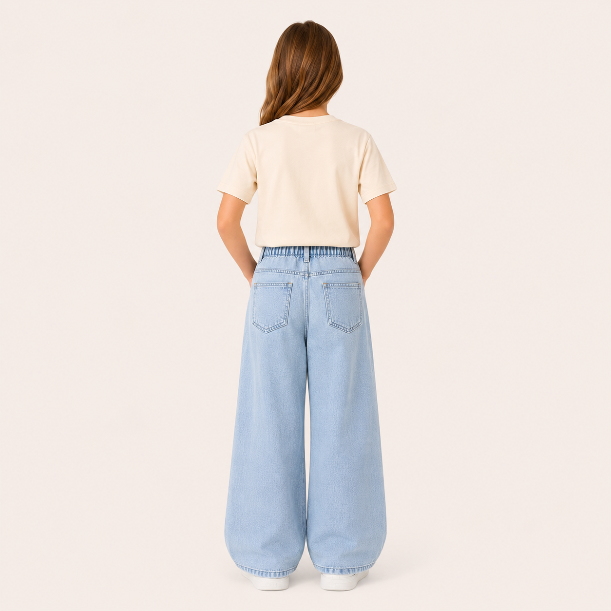 Zomerse Denim met Kersjes - Wijde Spijkerbroek voor Meisjes