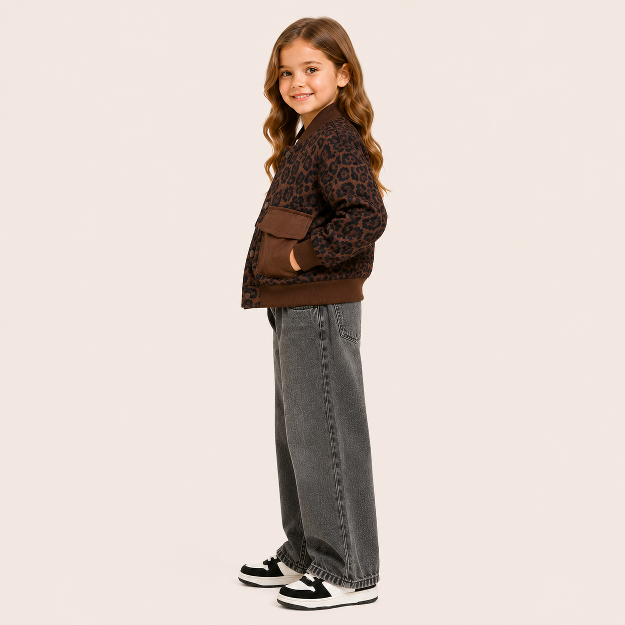 Meisjes bomber jacket met luipaardprint