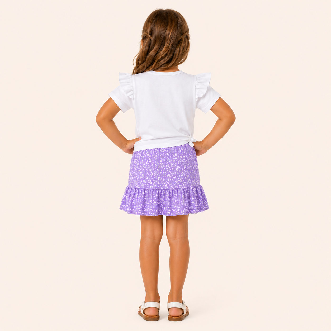 Meisjes 2-delige set met ruffle t-shirt en bloemetjesrok
