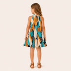 Geplooide Halter Jurk met Geometrische Print voor Meisjes
