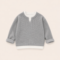 Jongens Wafel Sweatshirt met Ronde Hals | Grijs en Zwart