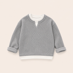 Jongens Wafel Sweatshirt met Ronde Hals | Grijs en Zwart