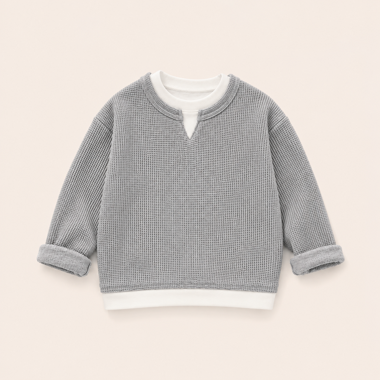 Jongens Wafel Sweatshirt met Ronde Hals | Grijs en Zwart