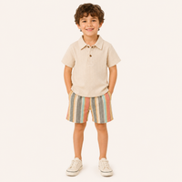 Jongens 2-delige zomerset met polo en gestreepte short